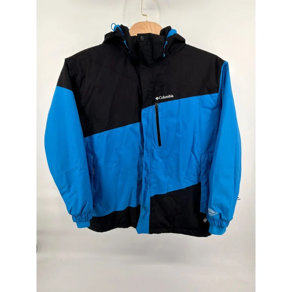 Columbia Omni-Tech Jacket Mens XXL Blue Black Waterproof‎ Hooded Ski Rain Coat